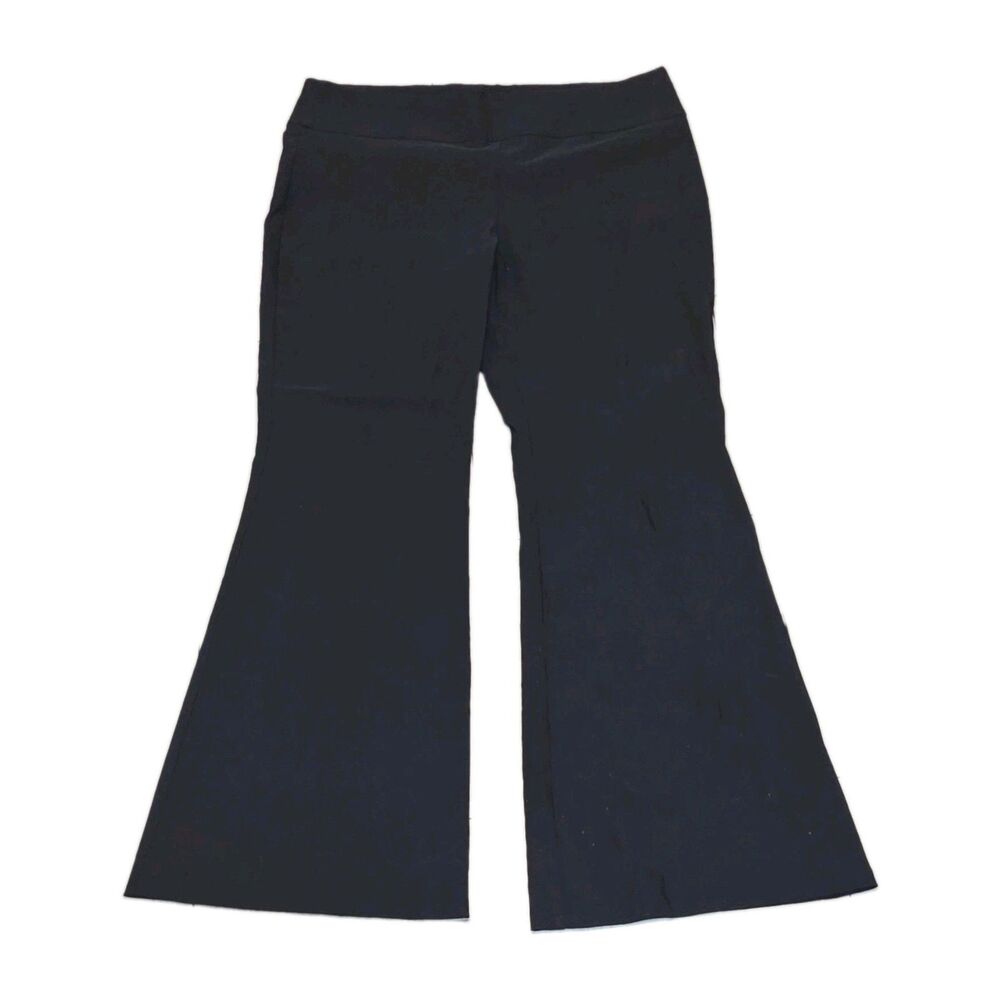 Chico's Black Solid Dress Pants Flare Leg Flat Front Rayon Blend Womens 3R 16R
